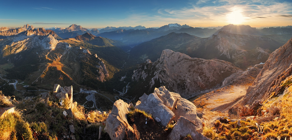 Mountain sunset panorama landscape - in Italy Alps - Dolomites